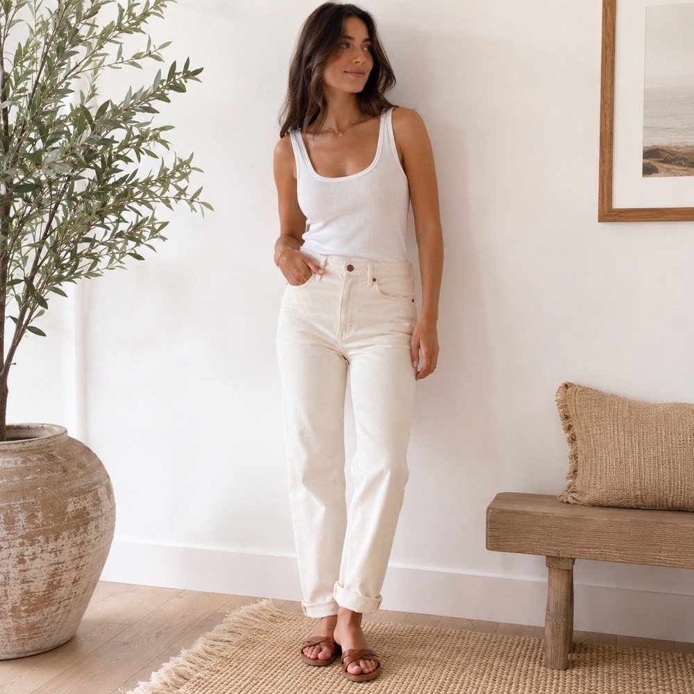 Madewell The Perfect Vintage Jean Womens‎ Size 32 Ivory Denim High Rise Straight